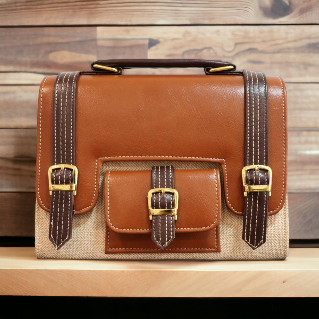 Unique Handmade Leather Beige Handbag