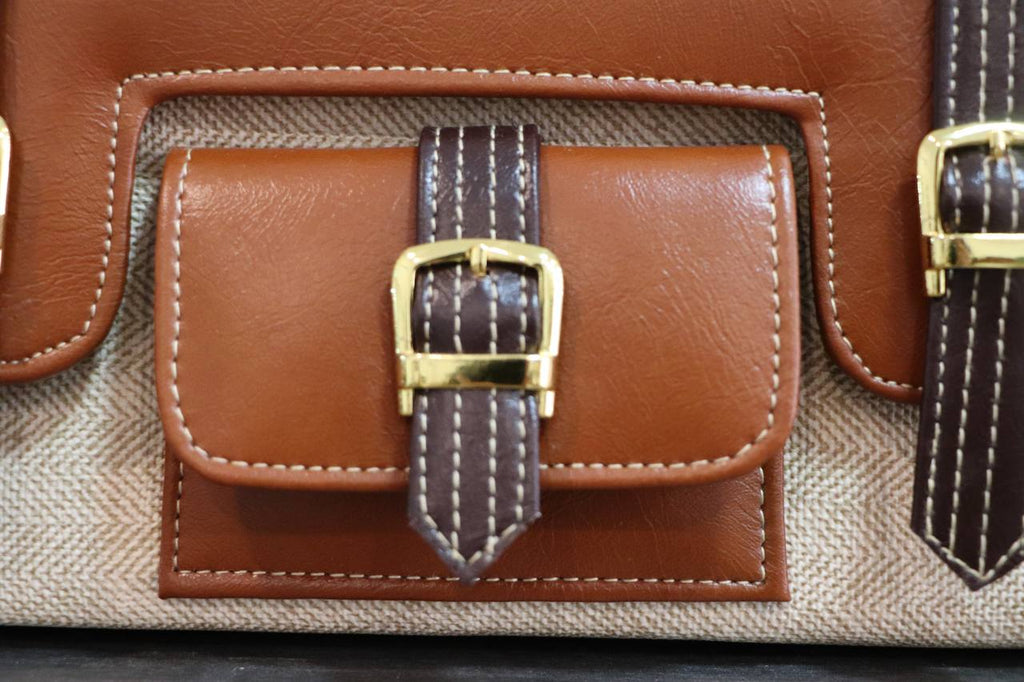 Unique Handmade Leather Beige Handbag