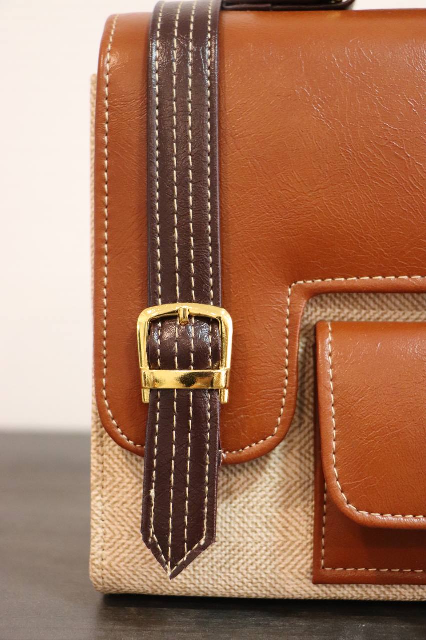 Unique Handmade Leather Beige Handbag